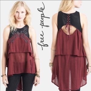 FREE PEOPLE Vegan Leather Tunic Tank Top Lace Up